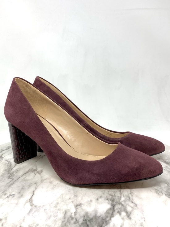 Essex Lane Shoes - Essex Lane Margan Burgundy Suede Reptile Print Block Heel Pumps 8 Classic Preppy